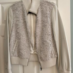 Grey Trina Turk leather sleeve bomber jacket